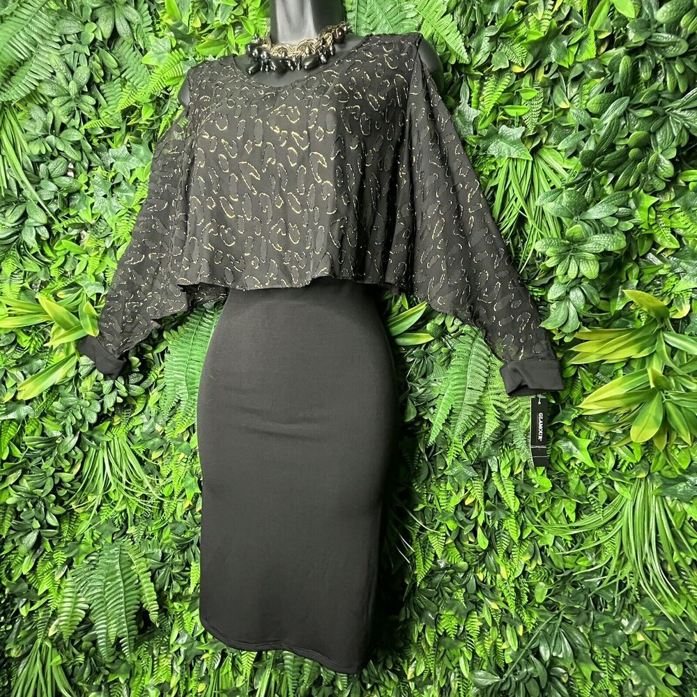 Glamour Dress Women 6 Black Formal Cold Shoulder Sheer Sleeve‎ Party   0259